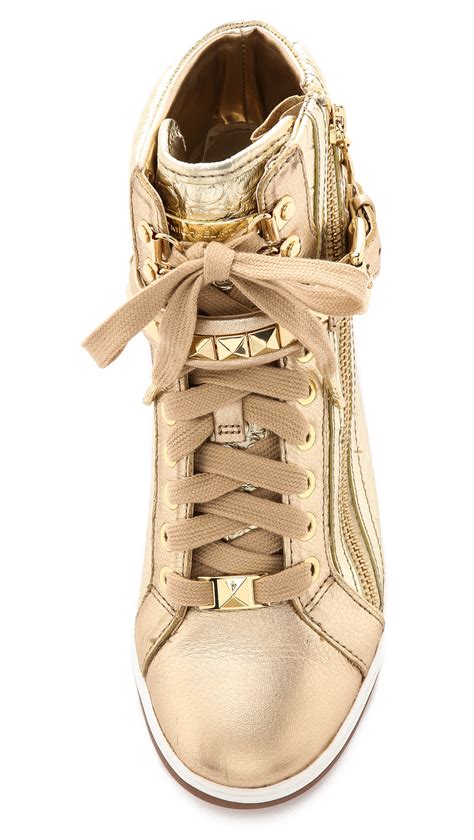 michael kors glam studded high top gold|Michael Kors sneakers for women.